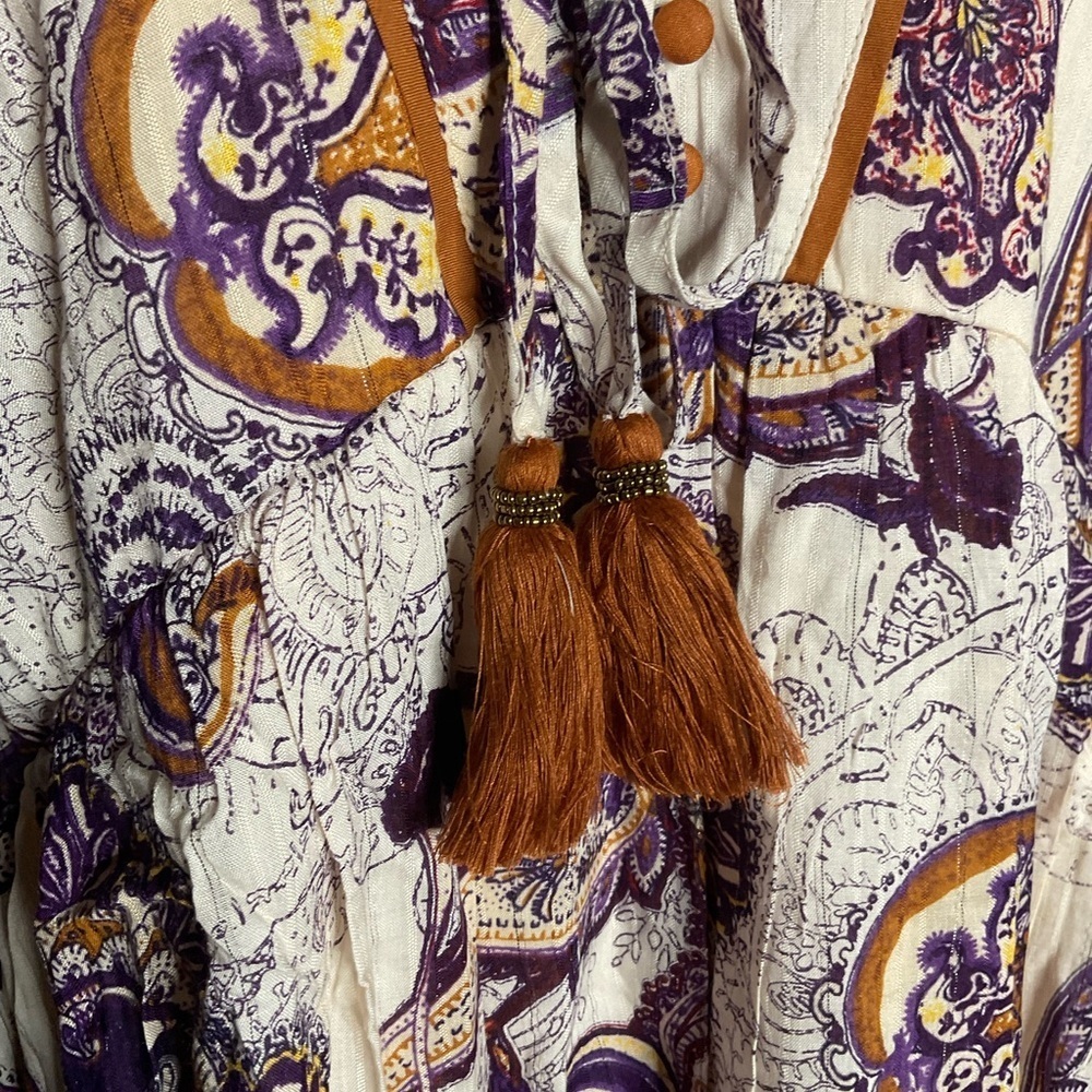 Band of Gypsies Band of The Free Purple Ivory Paisley Puff Sleeve Mini Dress - Picture 4 of 10